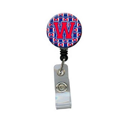 CAROLINES TREASURES Letter W Football Harvard Crimson and Yale Blue Retractable Badge Reel CJ1076-WBR